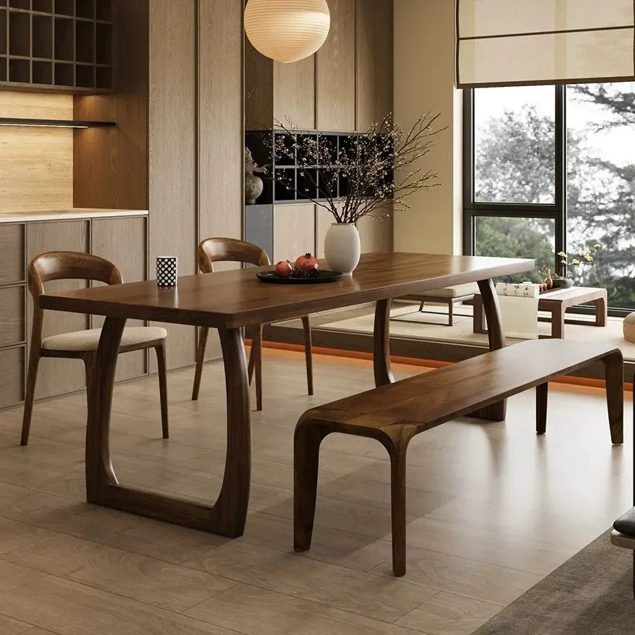 DSA North American black walnut dining table solid wood rectangular retro eating table household log tea table desk integrated
