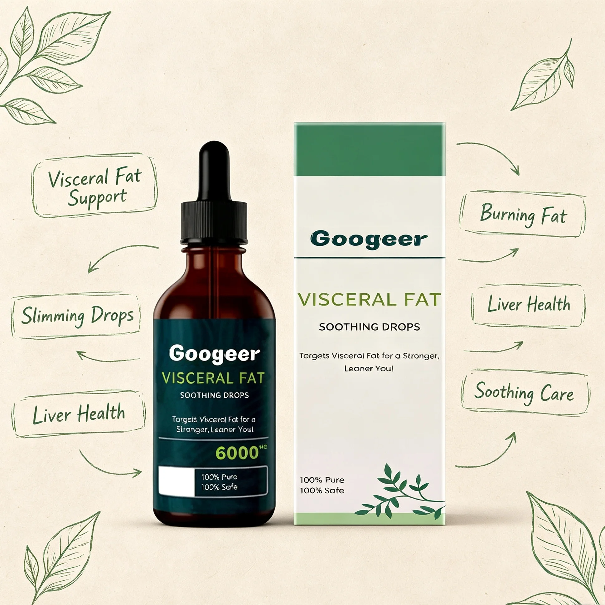 Stubborn Visceral Fat Burner Oral Drops Slimming Weight Loss Supplement Liver Health Care Boost Fat Metabolism Detox Liquid Drop
