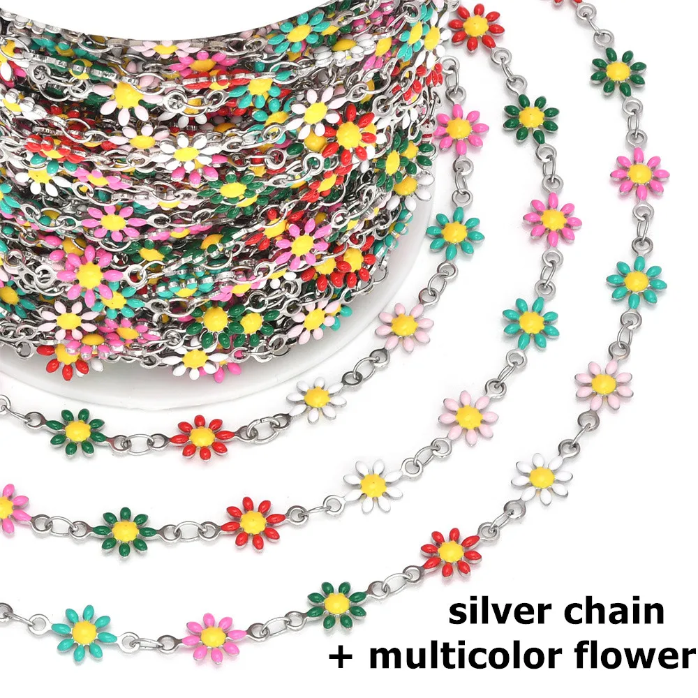 1/10 Meter Edelstahl-Emaille-Kette mit niedlichen Gänseblümchen, vergoldete Gliederkette für DIY-Armbänder, Halsketten und Schmuckzubehör für Frauen – Detail 5