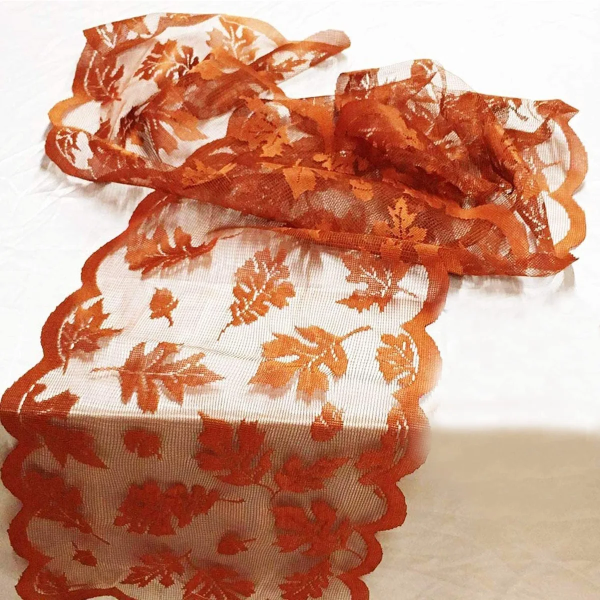 Maples Leaves Table Runner Fall Table Decor Autumn Harvest Orange Lace Runner Brow Long Thanksgiving for Home Fall Table Dinner