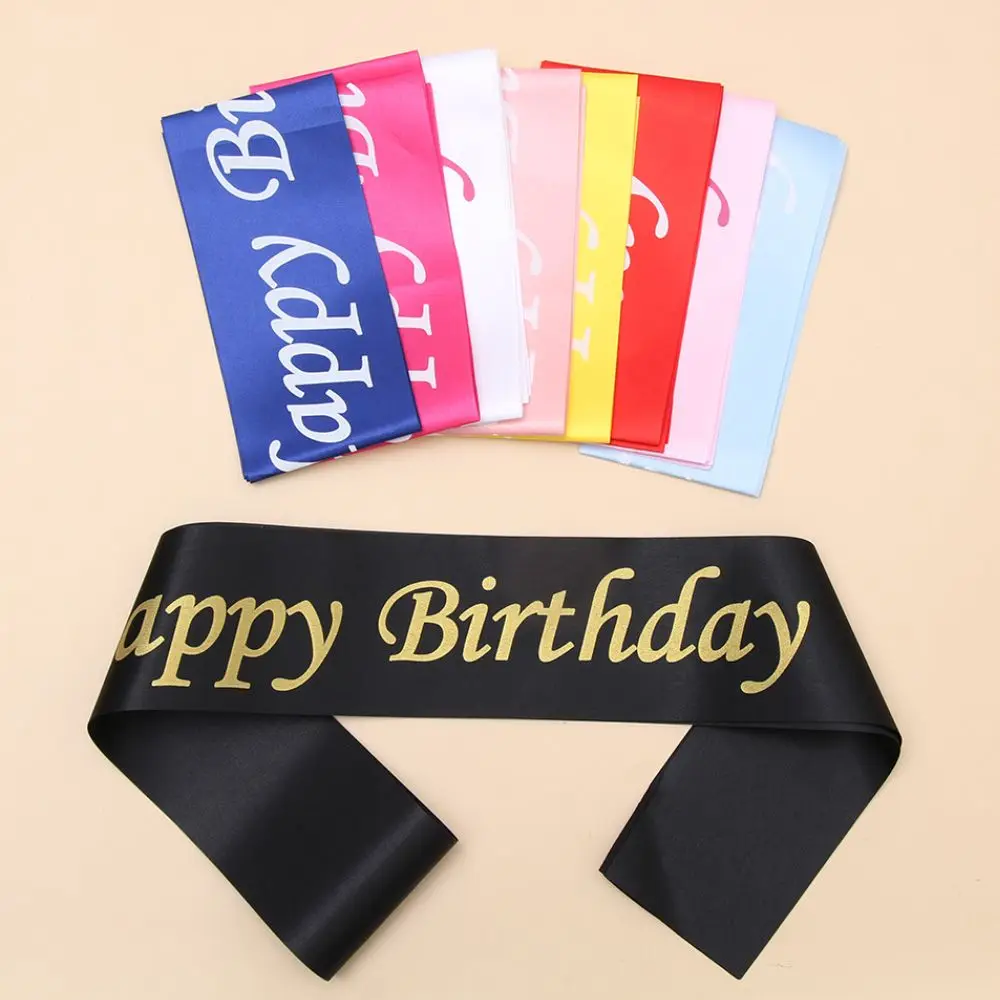 1PC Happy Birthday Glitter Satin Sash Mermaid Birthday Girl Ribbons Shoulder Girdle Party Supplies Fashion Decor Accessories