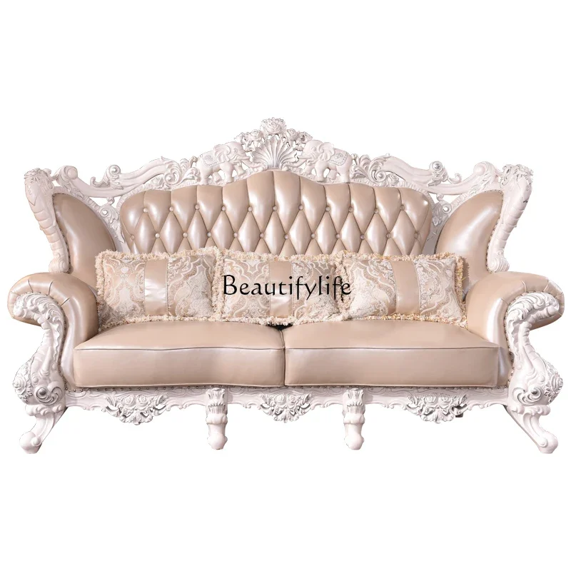 

LJY*European sofa leather combination leather sofa double-sided engraved U shape
