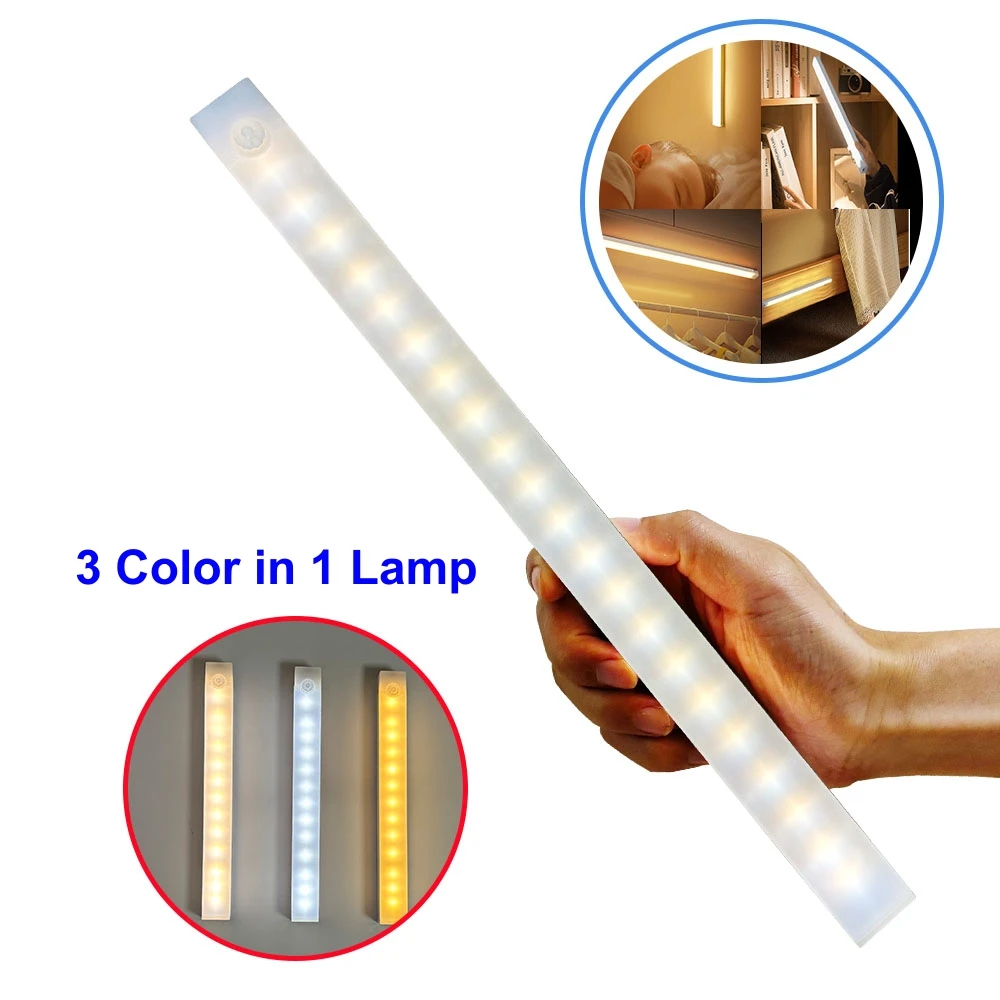 USB Rechargeable Motion Sensor LED Bar Light Induction Night Light Portable Long Strip Cabinet Lamp for Kitchen Bedside Wardrobe