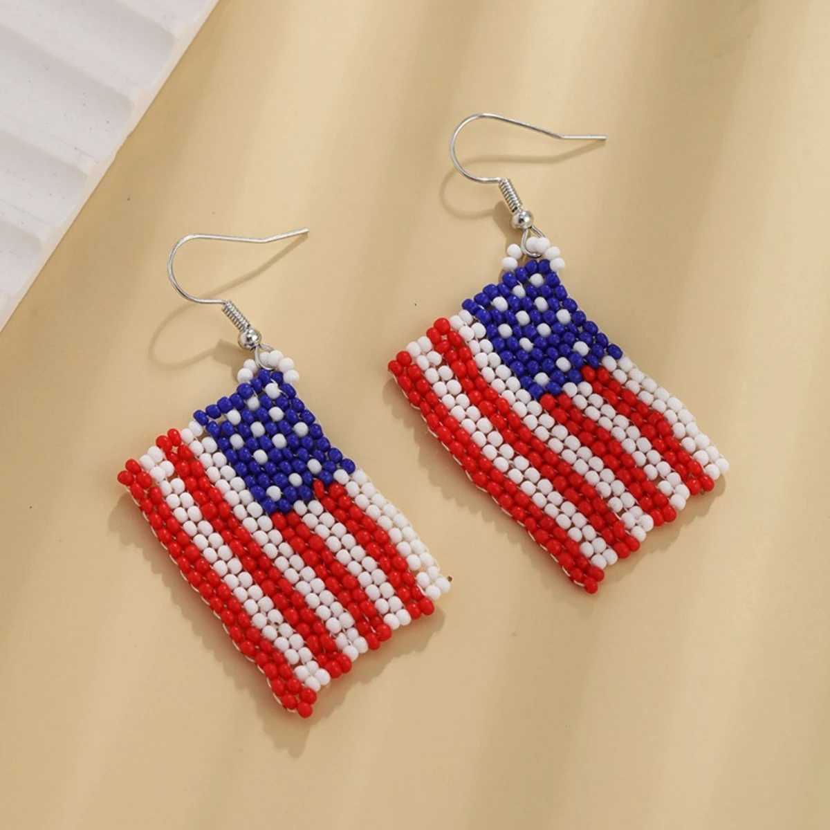 Original Design Bohemian Style USA Flag Style Rice Bead Tassel Earrings Handwoven Fashionable and Personalized Women\'s Style
