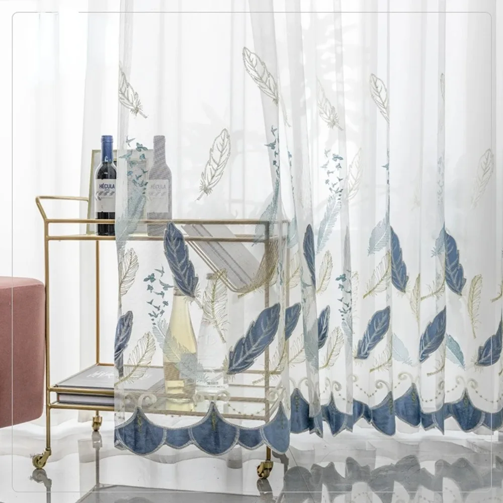 Light Luxury Velvet Embroidered Feather Window Screens Simple and Modern Three-dimensional Transparent Curtains for Living Room