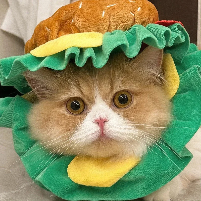 Cat Funny Cosplay Hamburger Costume for Small Large Dog Puppy Kitten Halloween Dress Up Cute Hat Festival Party Pet Accessories