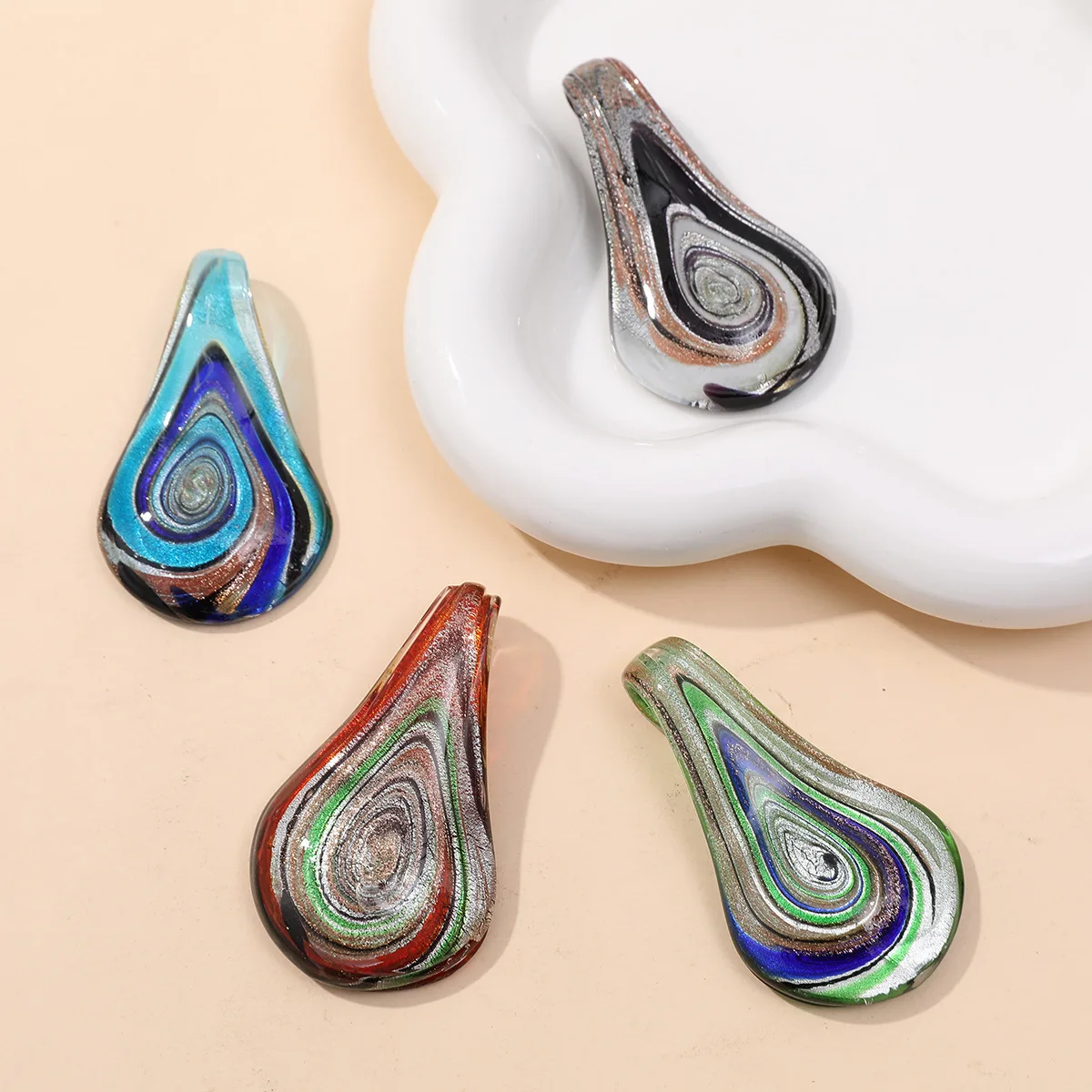 New Handmade Murano Lampwork Glass Colorful Leaf Necklace  Jewelry Chinese Style Water Drop Shape
