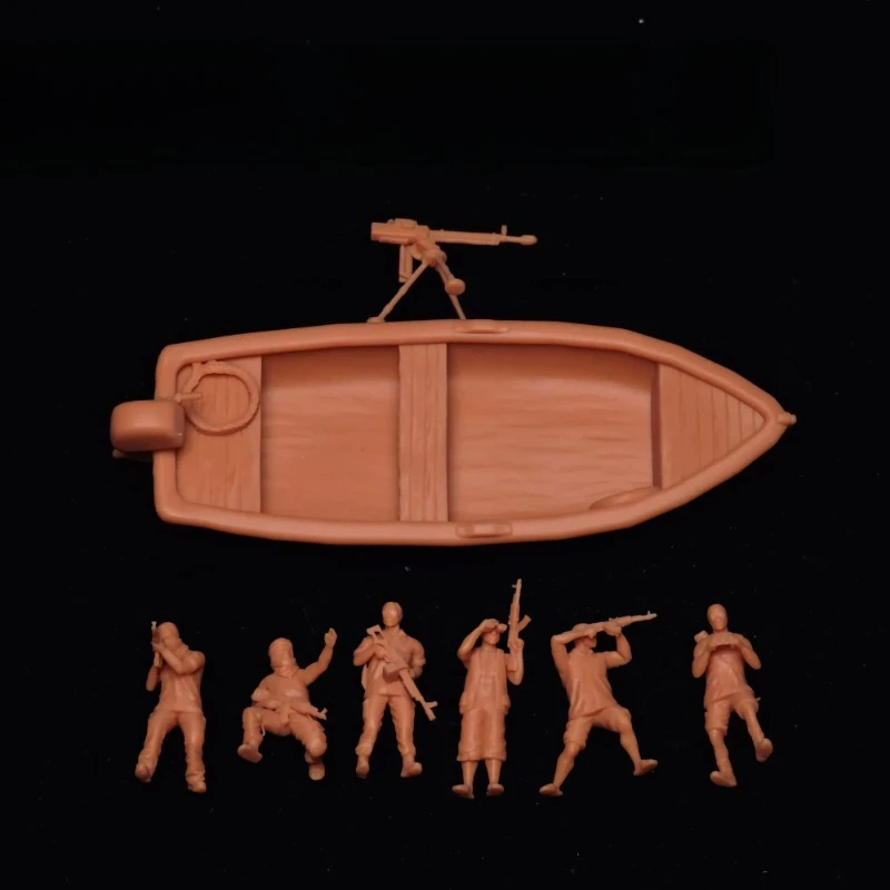 White 1/64 Scale Pirate Miniature Set 6 Figures 1 Heavy Machine Gun 1 Speedboat Detailed