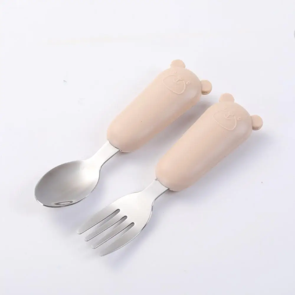 Beadsnice 1set/lot Baby Silicone Spoon Fork Kids Tableware Set Toddler Learn to Eat Training Supplement Food Feeding Cutlery