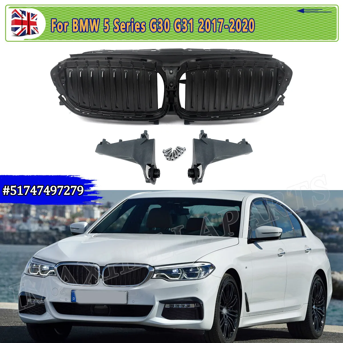 استبدال لسيارات BMW 5 Series G30 شبكة الشواية السوداء G31 520i 530d 540i 2017 2018 2019 2020 المصد الأمامي مركز المبرد شواية شواية