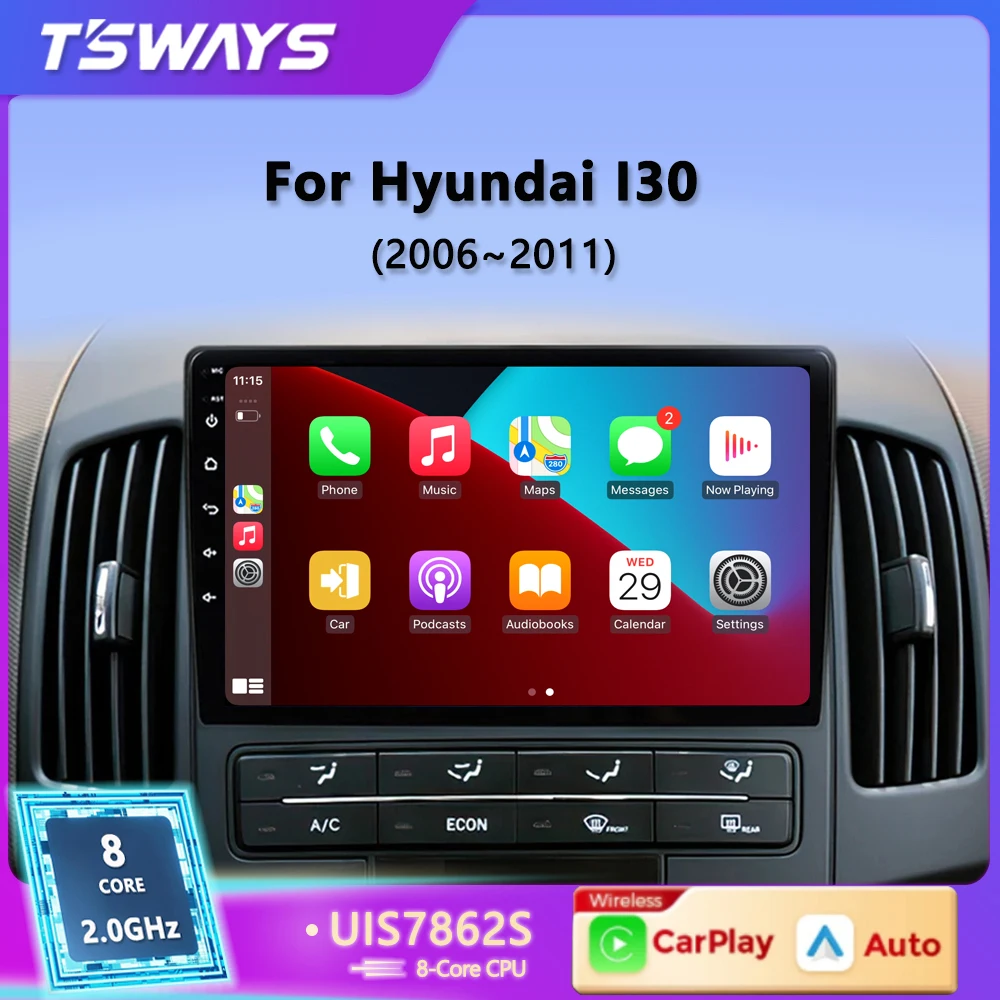 Tsways-reproductor Multimedia con Android 12 y GPS para coche, autorradio 2Din con dvd, 8 núcleos, 4G + 5G, WIFI, para Hyundai I30 2006-2011