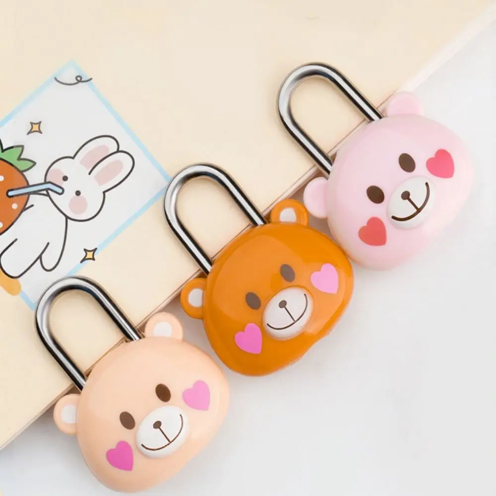 Cute Bear Luggage Padlock with 2 Keys Cartoon Mini Small Locks Backpack Cabinet Locks Journal Notebook Padlock Security Tool