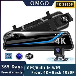 Car Dvr 10 Inch 4K 3840*2160P WIFI GPS Mirror Dash Cam Dual Lens Dashcam Drive Recorder Stream RearView Mirror IPS Screen Camera