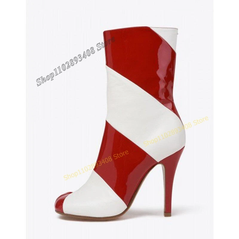 

White and Red Horse Hoof Boots Round Toe Side Zipper Stilettos High Heel Women Shoes 2023 Fashion Sexy Zapatos Para Mujere