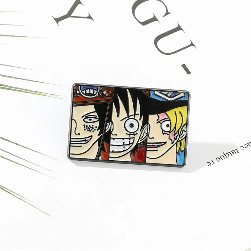 One Piece Anime Enamel Pin, Luffy Ace Sabo‑Brothers Metal Lapel Brooch Badge Decorative Pin for Backpack Collectible Gift