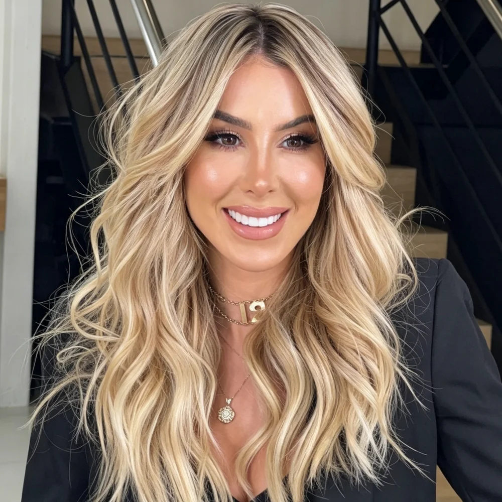 Glueless Highlight Blonde Soft Natural Wave 24Inch HD Lace Front Wig For Women Pre Plucked Transparent Lace Heat Resistant Daily