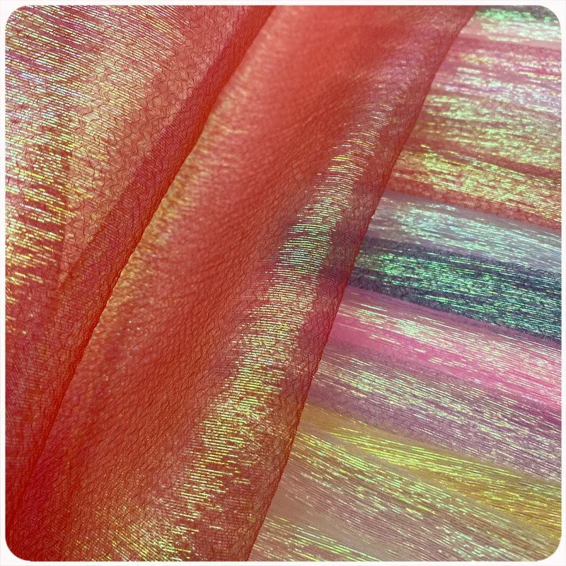 

Iriable-color wrinkled seven-color organza fabric bright silk semi-transparent ancient costume Hanfu women's dress performance