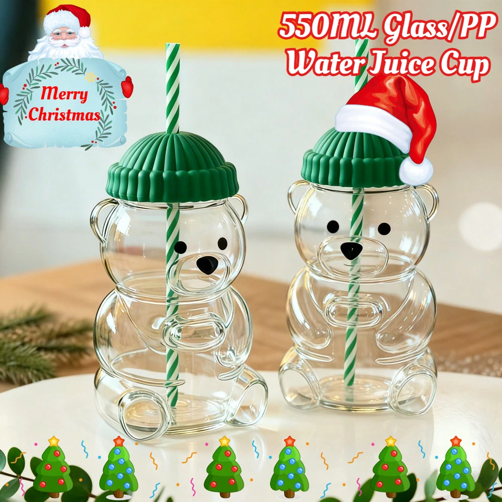 

1-4PCS 550ml Portable Cartoon Bear Transparent Bottles Cute Takeout Drink Containers for Bubble Tea Juice Party Supplies