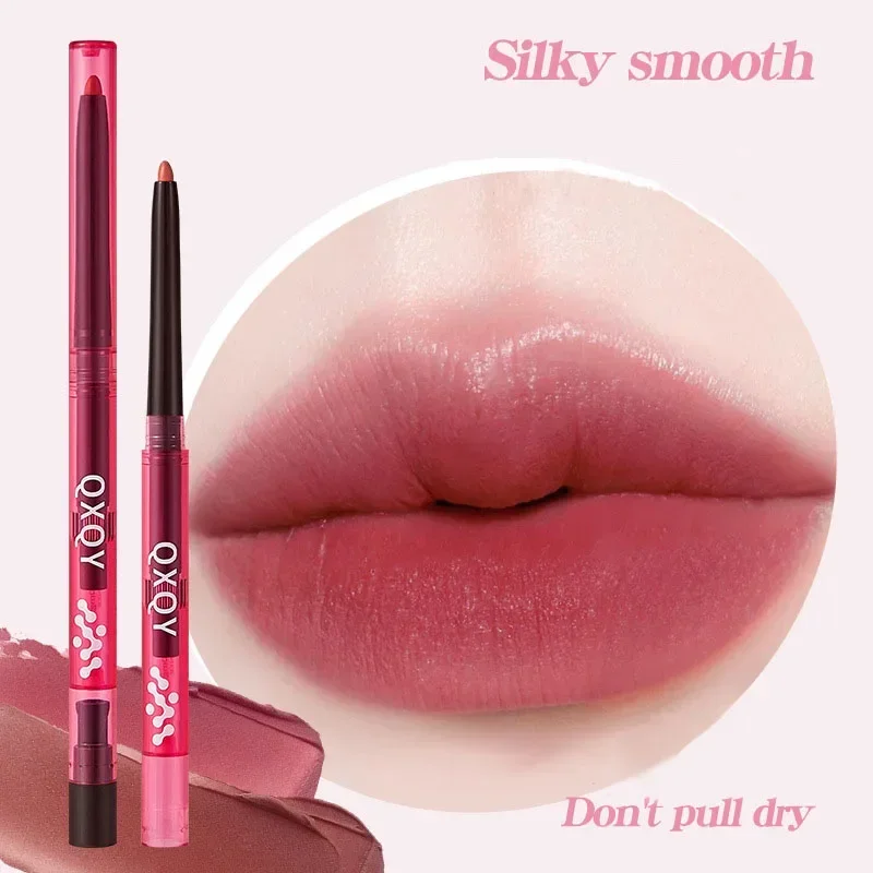 2 cores delineador labial à prova dwaterproof água fosco batom lápis contorno lábios maquiagem nude pêssego rosa lábio forro lápis marrom lipliner cosméticos