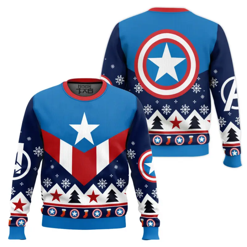 

Captain America Marvel Superhero Retro Ugly Christmas Sweater Men's Winter Round Neck Sweater Christmas Gift 2026 New Edition