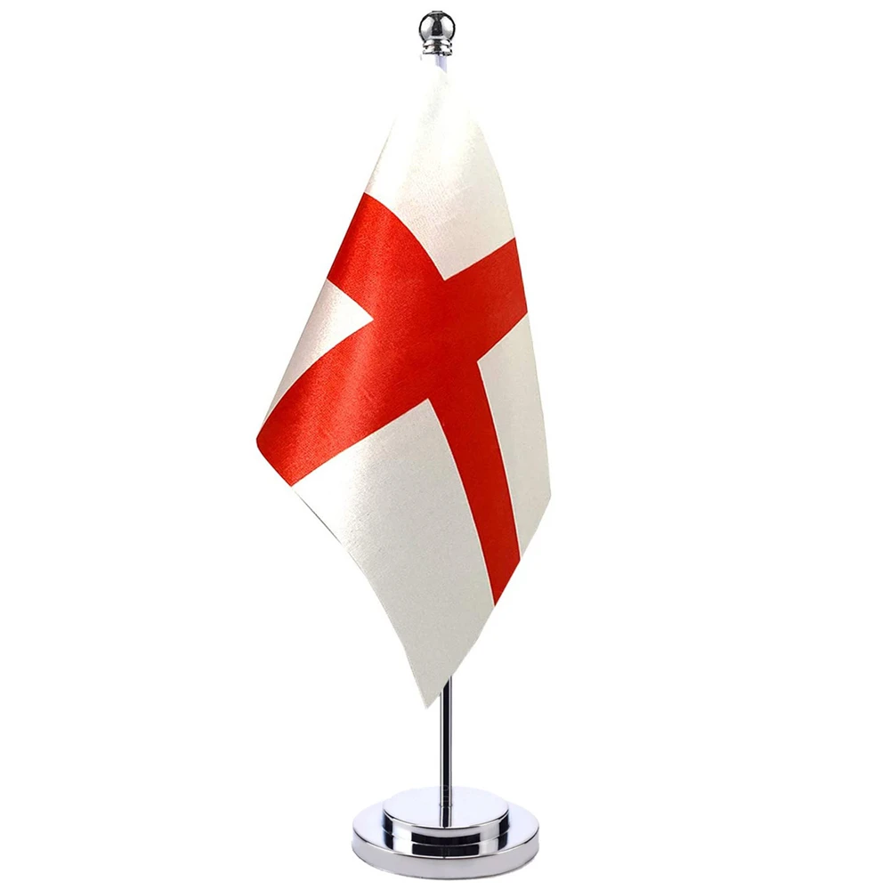 

14x21cm Mini Flag Of St George's Cross Banner Meeting Boardroom Table Desk Stand Stainless Steel Pole The England Flag