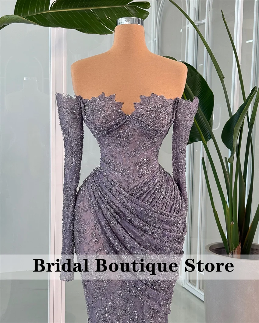 Robes De soirée De luxe grises, en dentelle, avec perles, robes De fête d'anniversaire, robe De bal, personnalisée, 2025