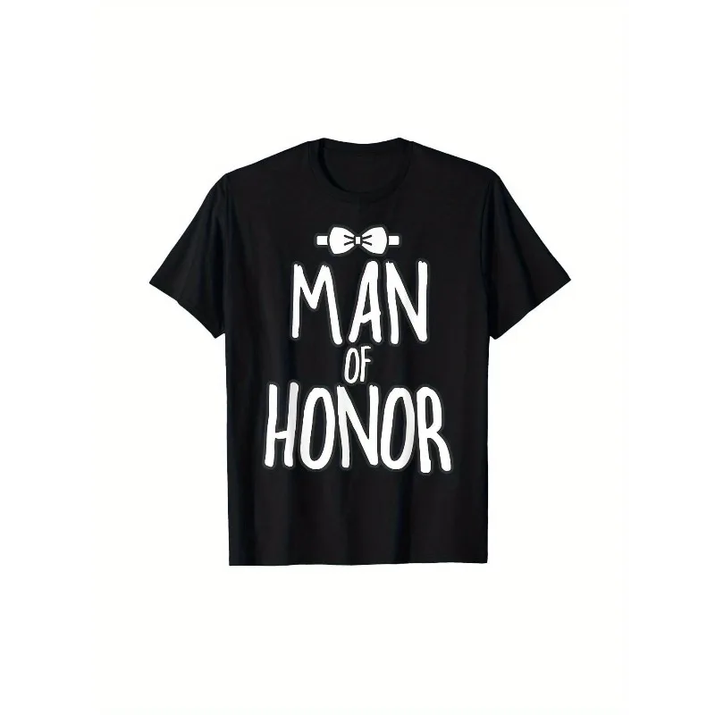 

Man of Honor T Shirt for Wedding Party Men Bachelor Crew Matching Shirt Groomsman Gift Tee Funny Bow Tie Top Engagement Outfit