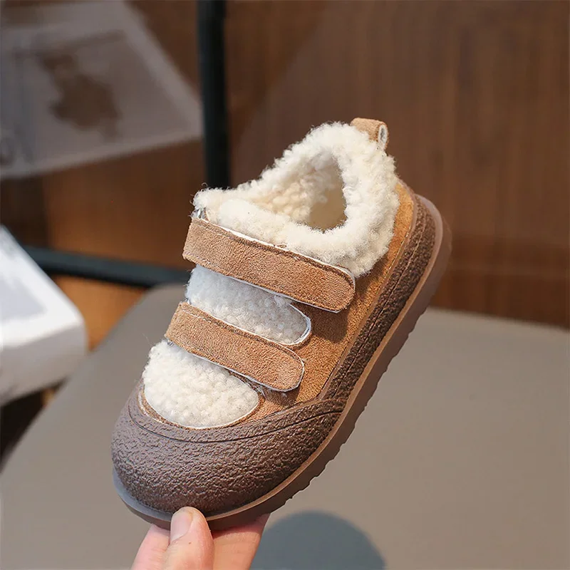 Kids Baby Winter Warm Shoes Girls Boy Hook & Loop Fur Boots for 2023 Child Girl Casual Ankle Padded Boot Non-slip Shoe 23-33