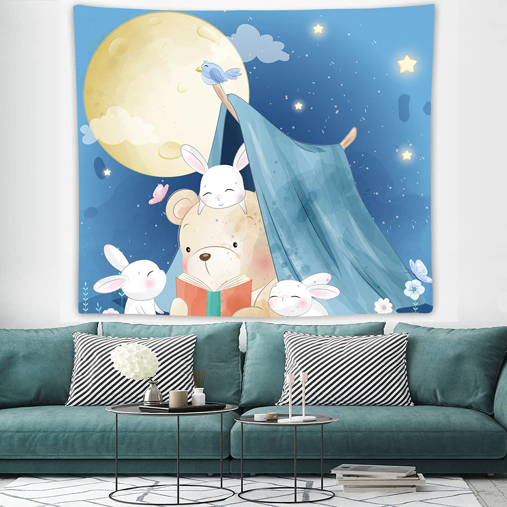 

Home Decoration Cute Bear Tapestry Cartoon Animal Print Tapestry Wall Hanging Children's Bedroom Aesthetic Room Decor Ornaments