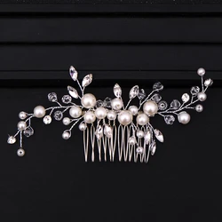 Silver Color Pearl Crystal Hair Combs Tiara For Women Bride Cheap Party Headpiece Wedding Hair Accessories Bridal Hair Jewelry