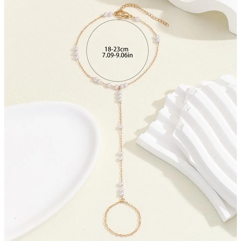 Kinitial Exquisite and fashionable laser plated palm chain, Korean pearl string bracelet as an anniversary gift for her