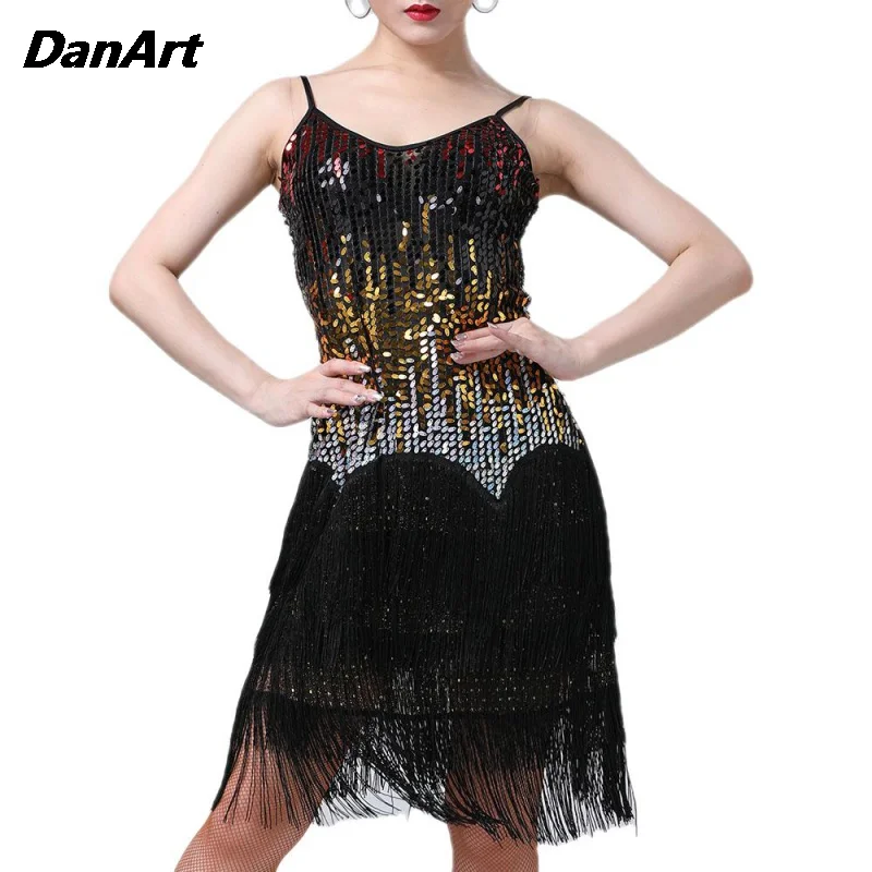 Latin Dans Jurk Dame Pailletten Kwastje Stage Performance Outfit Jazz Tango Cha Cha Rumba Dans Meisjes concurrentie Training Kostuum