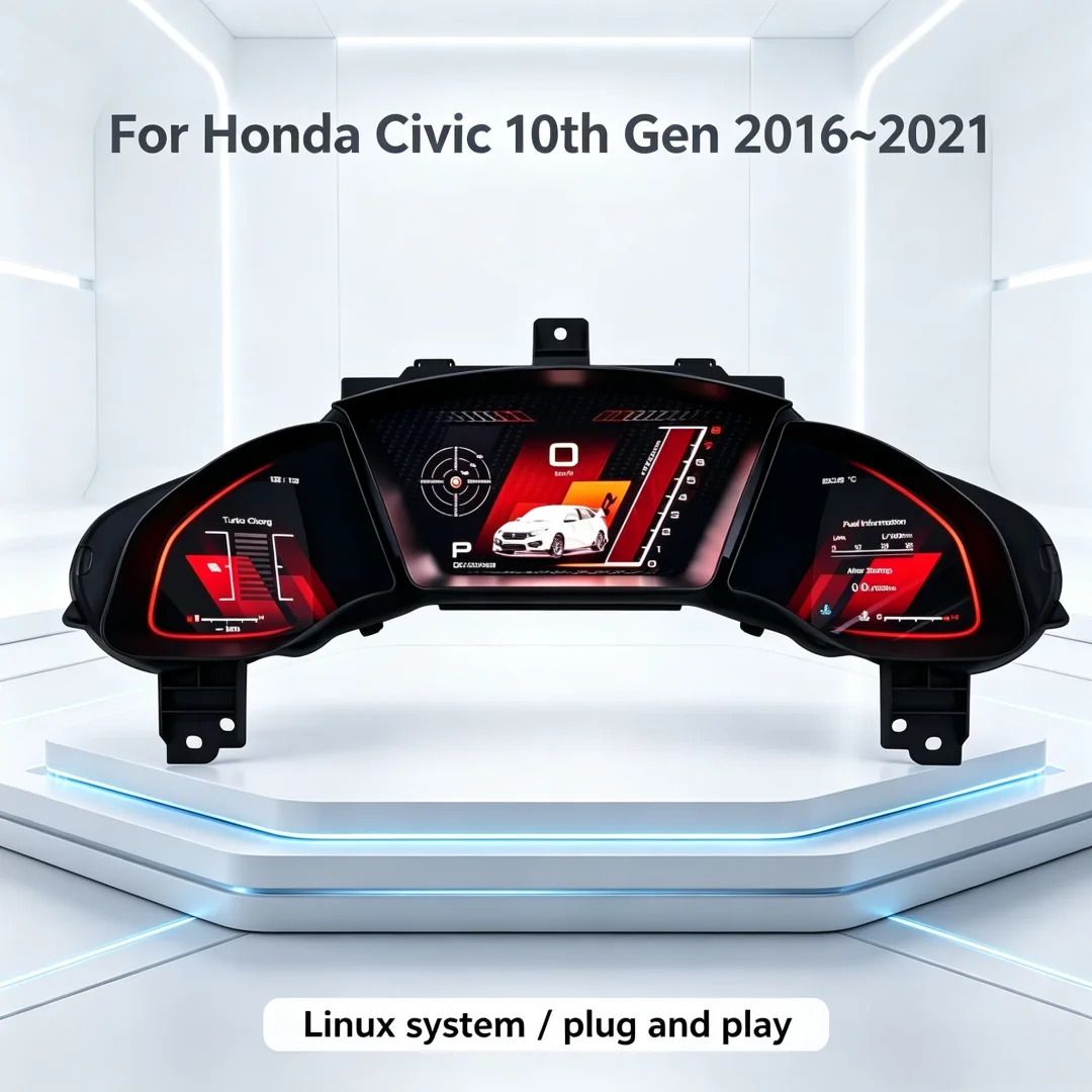 NEW Car Instrument Panel 12.3Inch LCD For Honda Civic 2016-2021 10th Digital Cluster Car Multimedia Player Dashboard Speed Meter