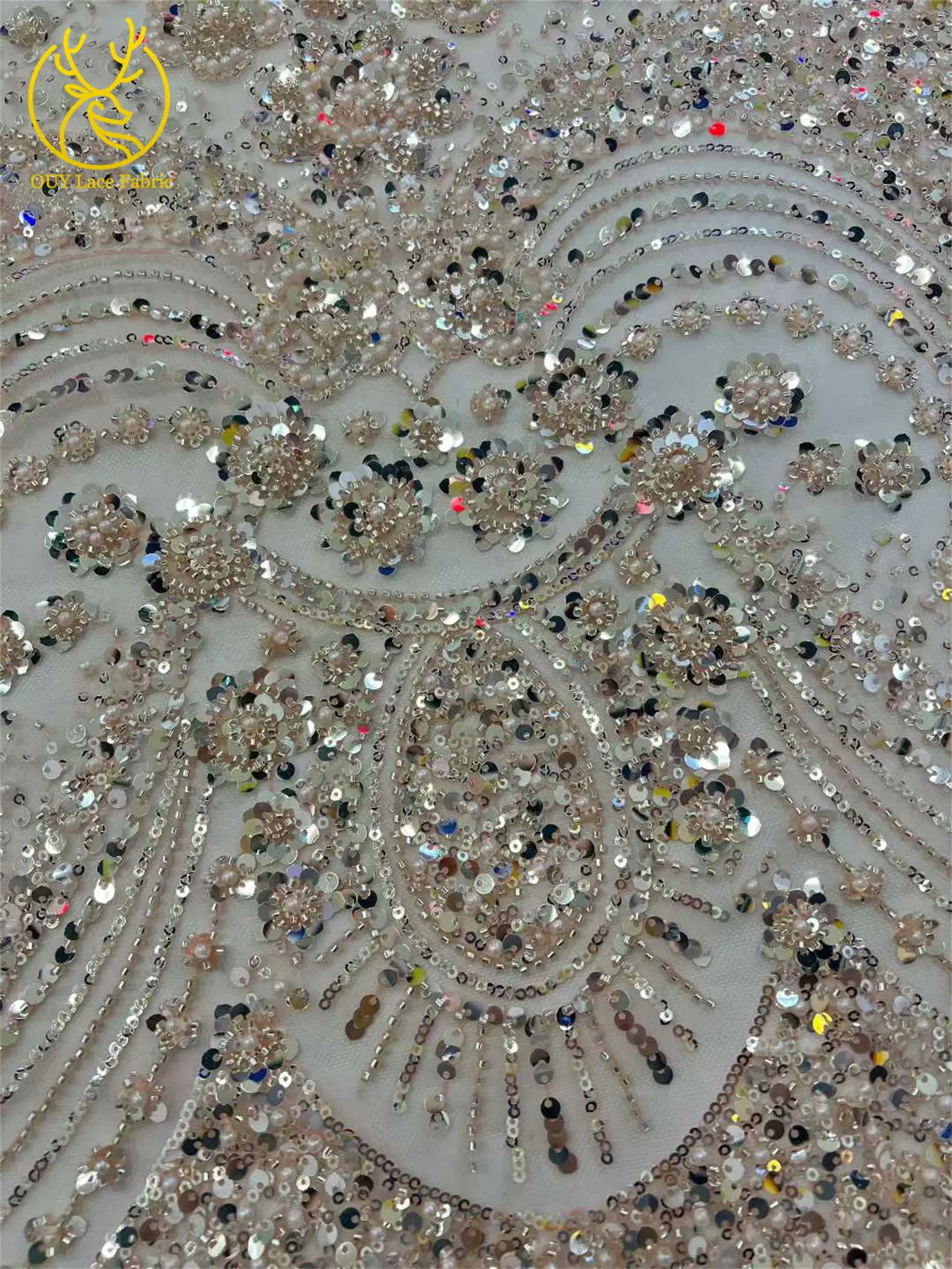 2026 Luxuriöser Afrikanischer Bräutigam Stickerei-Perlen-Spitzenstoff Hochwertiger Französischer Pailletten-Spitzenstoff für Brautkleid-Material – Detail 8