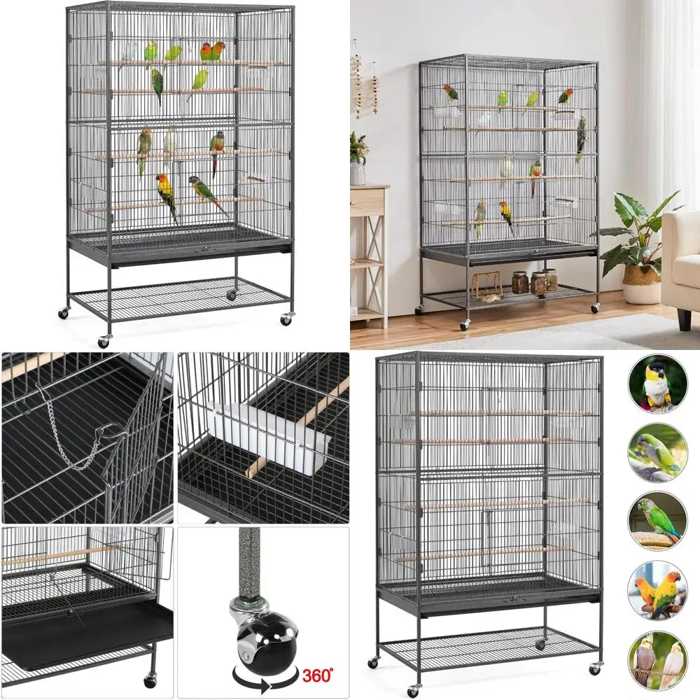 Duża metalowa klatka dla ptaków o wymiarach 60,5 cm, odpowiednia dla papug, nimf, afrykańskich szarlatów, quakerów i konurów.