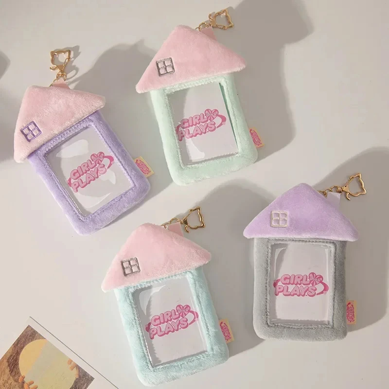 Kawaii Sweet Home Shaped Photo Card Holder Cartoon House Plush Album Holder for 3inch Photo K-Pop Idol Photocard Holder Case