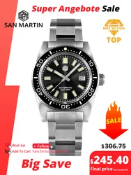 San Martin Nuovo 62mas 37mm Diver Orologio da uomo Classico di lusso Zaffiro PT5000 SW200 Orologi meccanici automatici Data 20Bar Luminoso