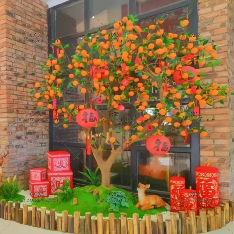 Simulated Orange Tree Wishing Tree Indoor New Year Decorative Red Envelope Tree Chinese Fake Green Plants Bionic Zen Large