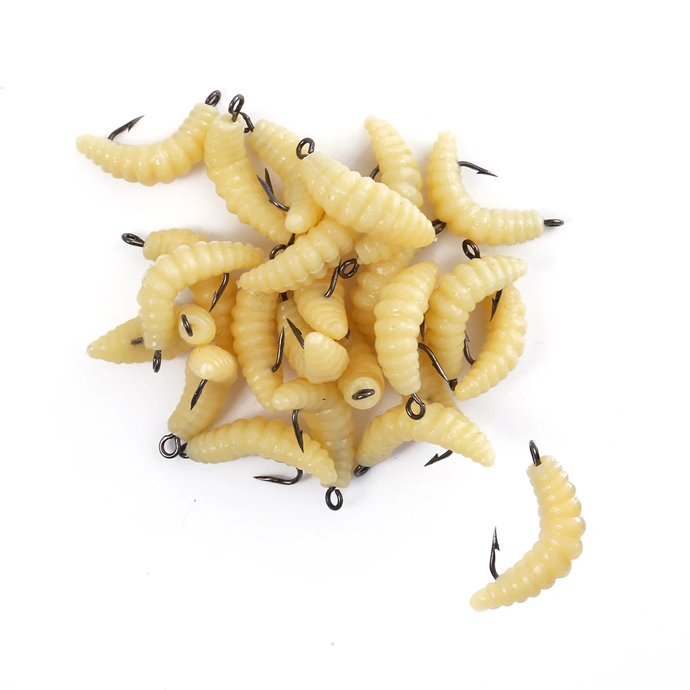 Rubber Maggots Fishing Bait Set with Hooks - Versatile Grub Lures for Bass,Trout,Crappie,Bluegill,Ideal for Freshwater Fishing