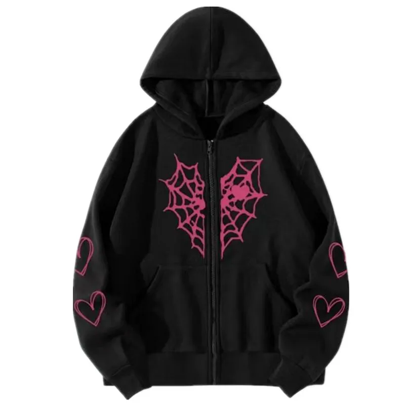 Chaqueta suéter cárdigan con cremallera estampada a la moda informal holgada para mujer de otoño 2025