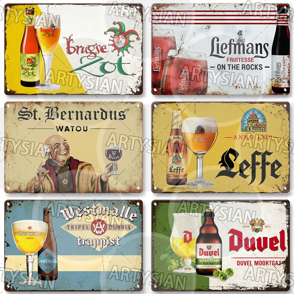 Pub Bar Wall Decor Belgian Beer Retro Metal Sign Vintage Metal Plaque Chimay Hoegaarden Leffe Grimbergen Duvel Affligem Liefmans