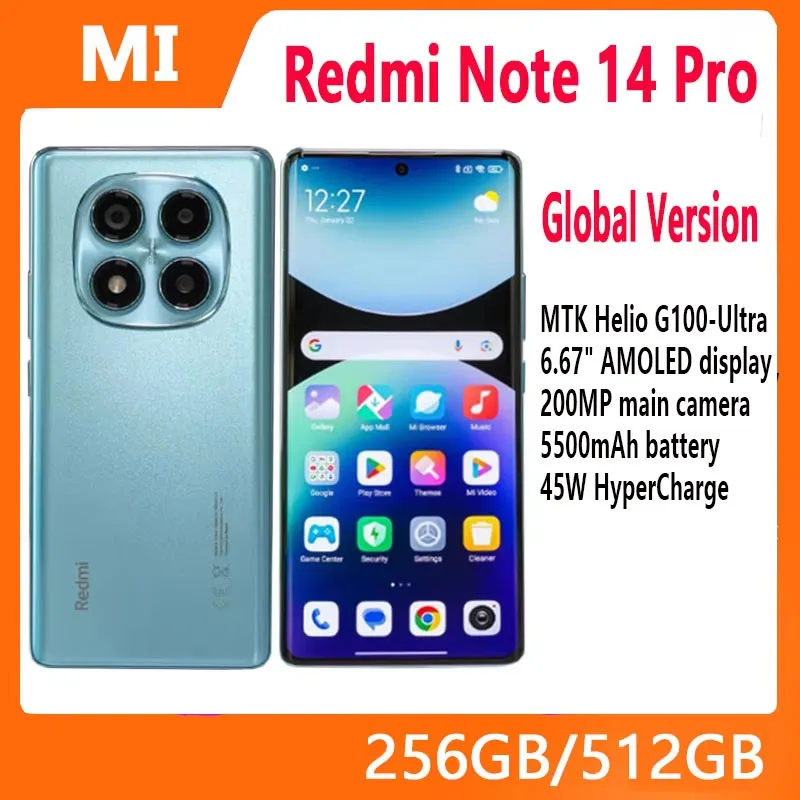 Nueva versión Global Xiaomi Redmi Note 14 Pro 4G Smartphone 256GB/512GB ROM 200MP Cámara 45W Carga MediaTek Helio G100-Ultra