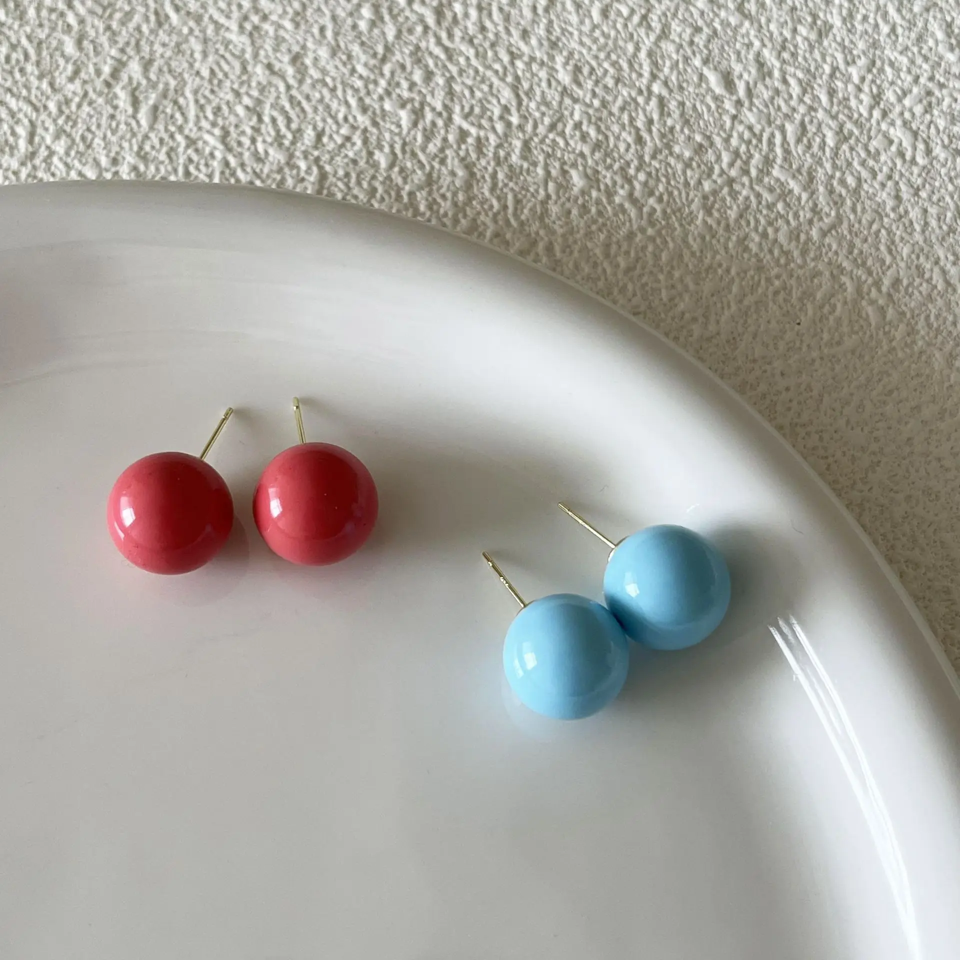 Colorful Round Stud Earrings Summer Dopamine Pastel Sweet Lightweight Resin Versatile Cute Daily Jewelry for Women