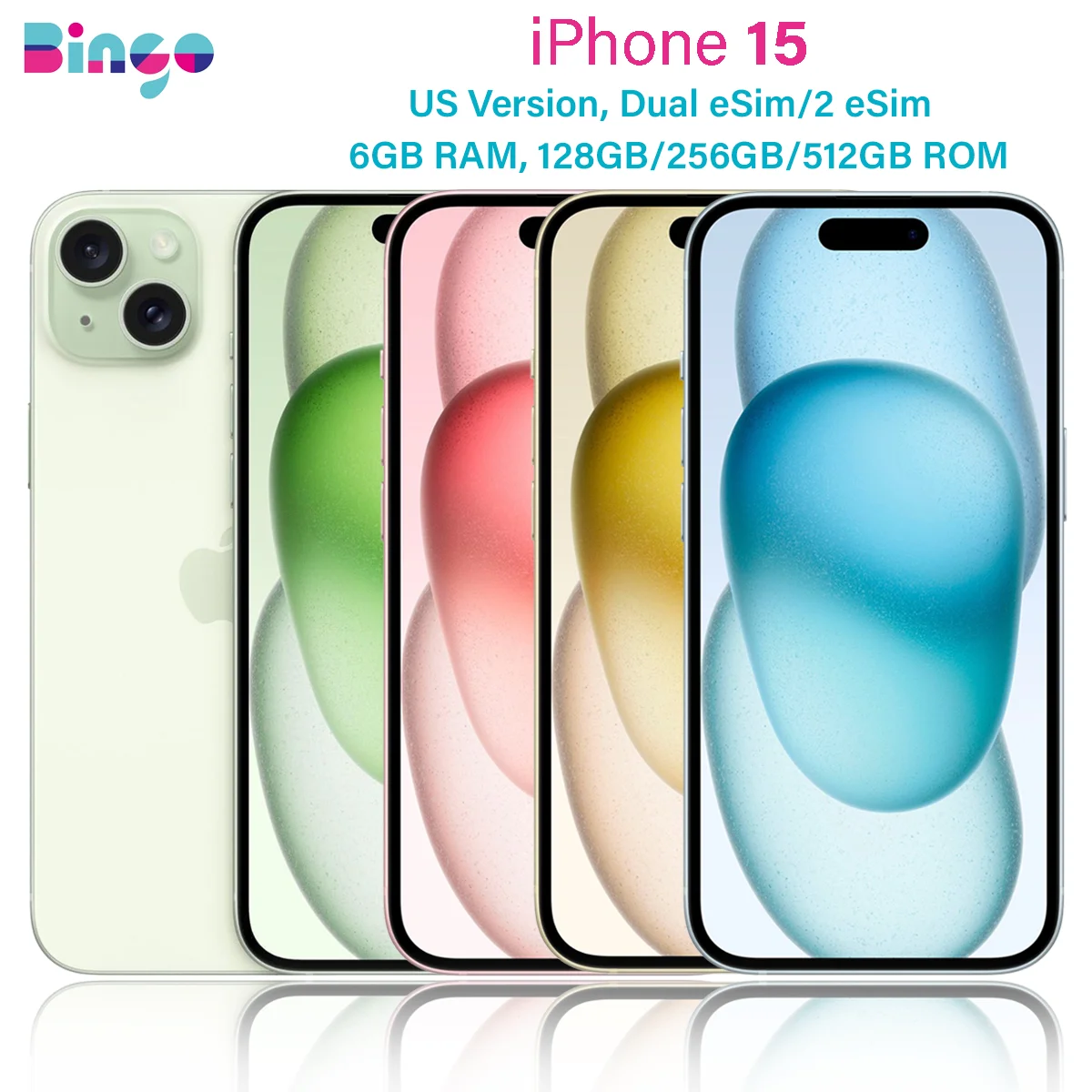 iPhone 15 A2846 128GB 256/512GB 6GB RAM 6,1 "genuino Super Retina XDR OLED Face ID A16 Bionic Dual eSIM 48MP teléfono móvil Original