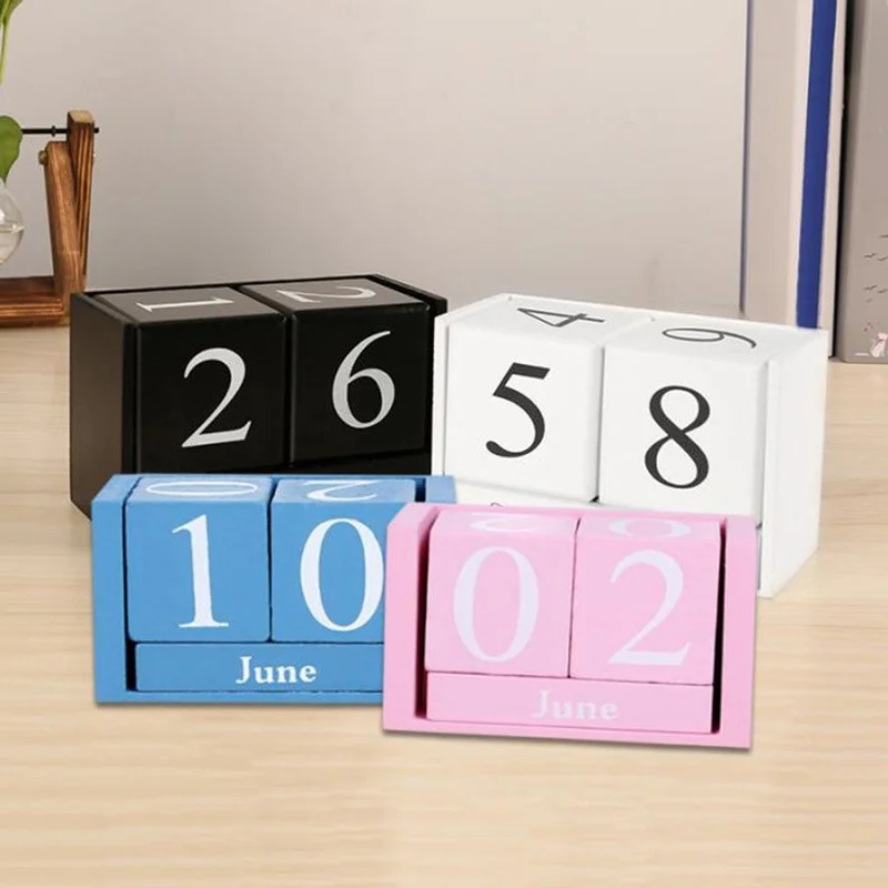 1Pc Cute Vintage Desktop Wooden Letters Calendar Cube Block Home Decoration Accessories Prop Letter Wooden Calendar
