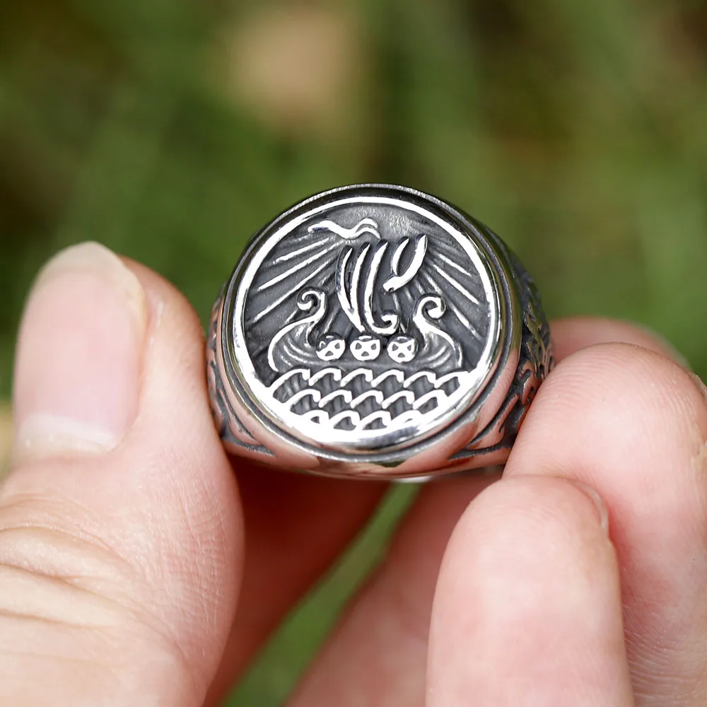 2023 New Design Stainless Steel  Warrior Odin ship ringAmulet Jewelry Fashion Punk High Quality Jewelry for gift free shipping