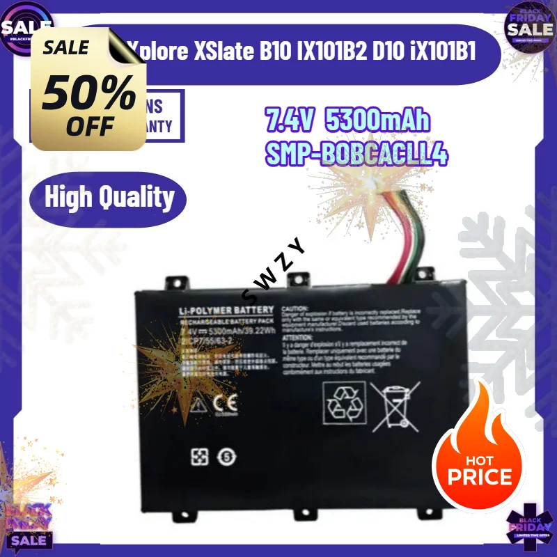 SWZY 7.4V  5300mAh SMP-BOBCACLL4 2ICP7/55/63-2 Laptop Battery for Xplore XSlate B10 IX101B2 D10 iX101B1 Rugged Tablet SMPSBINTL