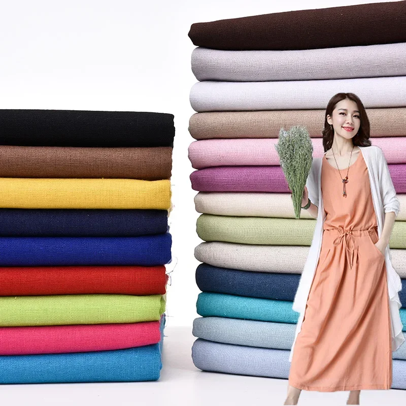 50x140cm Solid Color Linen Cotton Fabric For Needle Embroidery Patchwork Sewing Textiles Summer Clothes Ramie Fabric