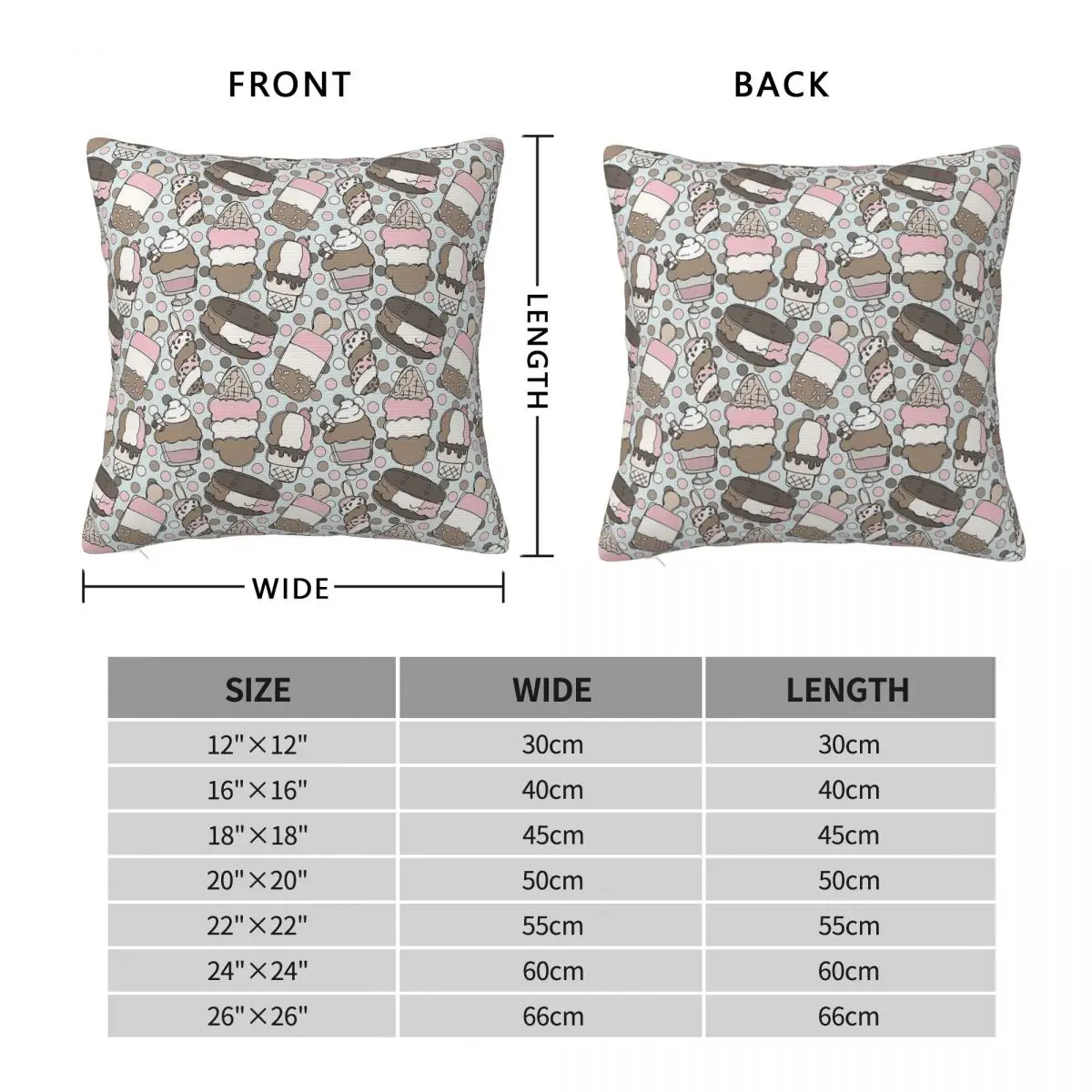 Neapolitan Ice Cream Square Pillowcase Polyester Linen Velvet Pattern Zip Decorative Home Cushion Cover