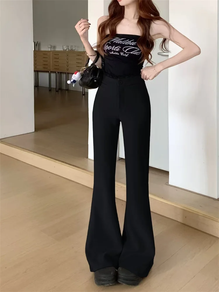 plus Size Lace Trim Patchwork Fleece Lined Bootcut Casual Pants Women's Thickened Autumn Fashionable High Waist Wide Leg Trou...